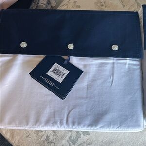 Ralph Lauren Organic Sateen Twin Sheet white with polo navy border